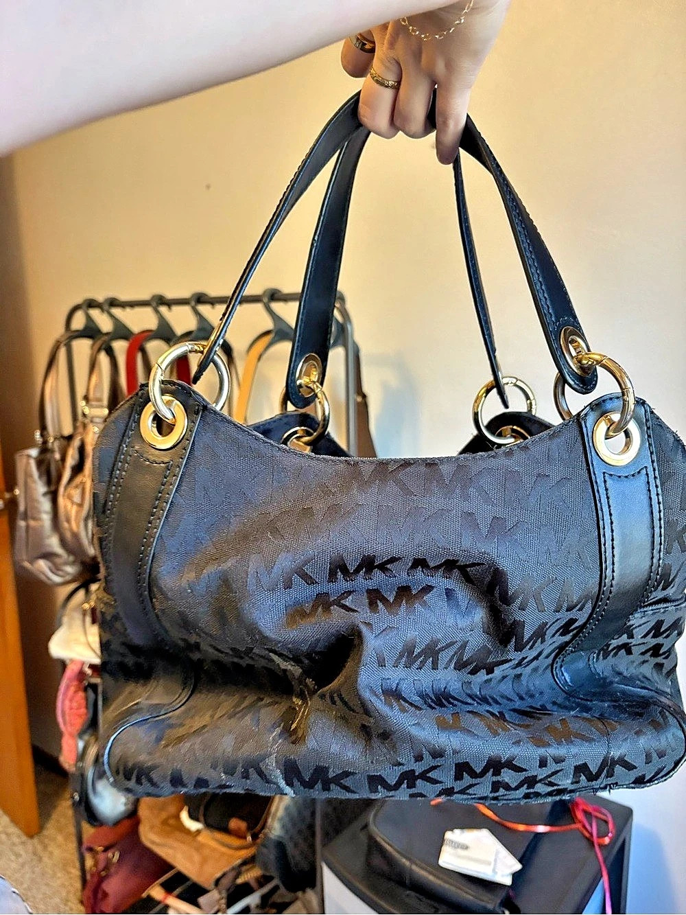 Michael Kors Black Shoulder Bag Gold-Tone Hardware